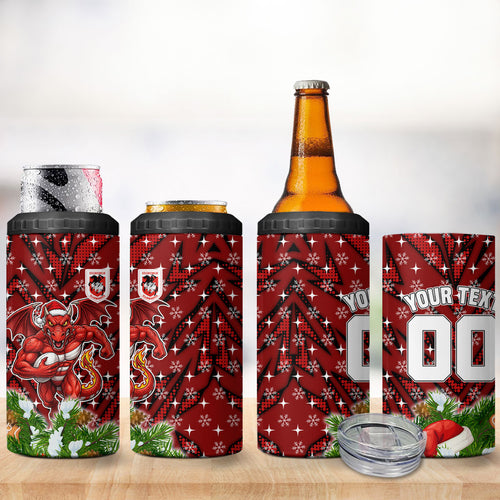 Personalised Dragons Rugby Christmas 4 in 1 Can Cooler Tumbler Santa Rugby Mascot - Pine Wreath Festive
