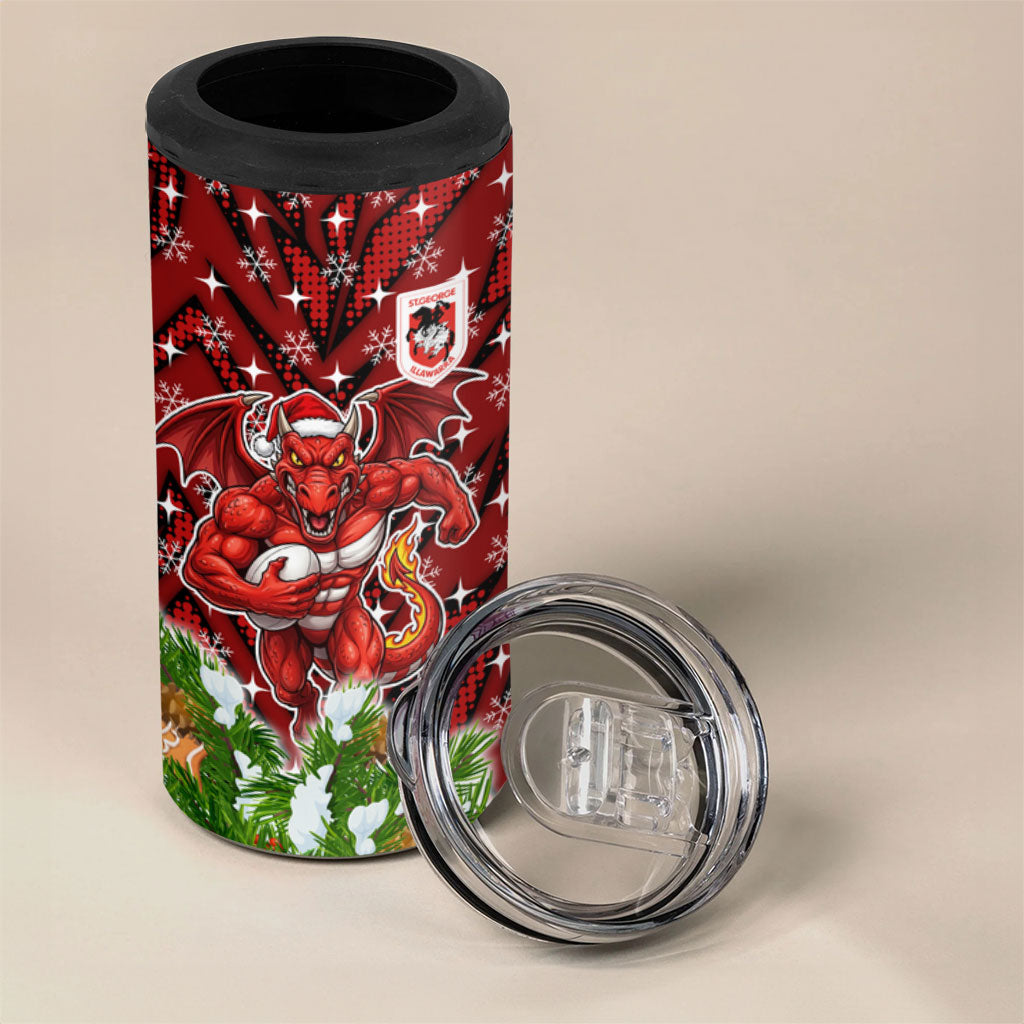 Personalised Dragons Rugby Christmas 4 in 1 Can Cooler Tumbler Santa Rugby Mascot - Pine Wreath Festive
