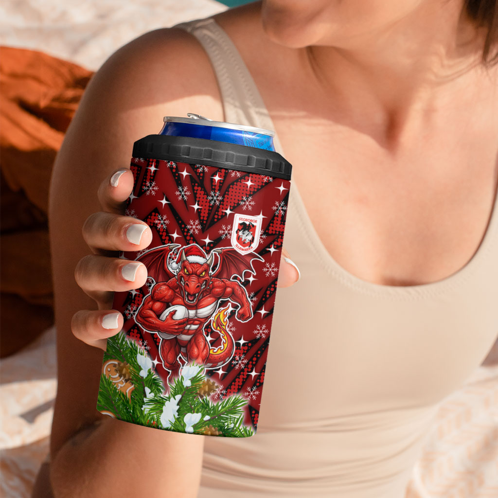 Personalised Dragons Rugby Christmas 4 in 1 Can Cooler Tumbler Santa Rugby Mascot - Pine Wreath Festive