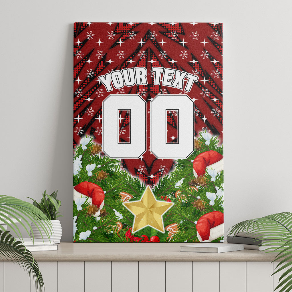 Personalised Dragons Rugby Christmas Canvas Wall Art Santa Rugby Mascot - Pine Wreath Festive