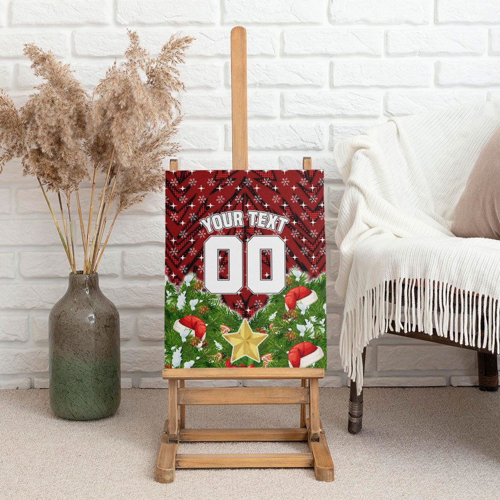 Personalised Dragons Rugby Christmas Canvas Wall Art Santa Rugby Mascot - Pine Wreath Festive
