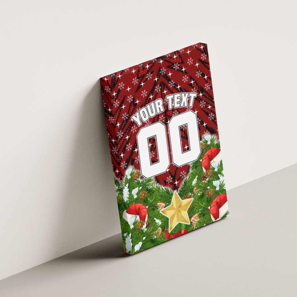Personalised Dragons Rugby Christmas Canvas Wall Art Santa Rugby Mascot - Pine Wreath Festive