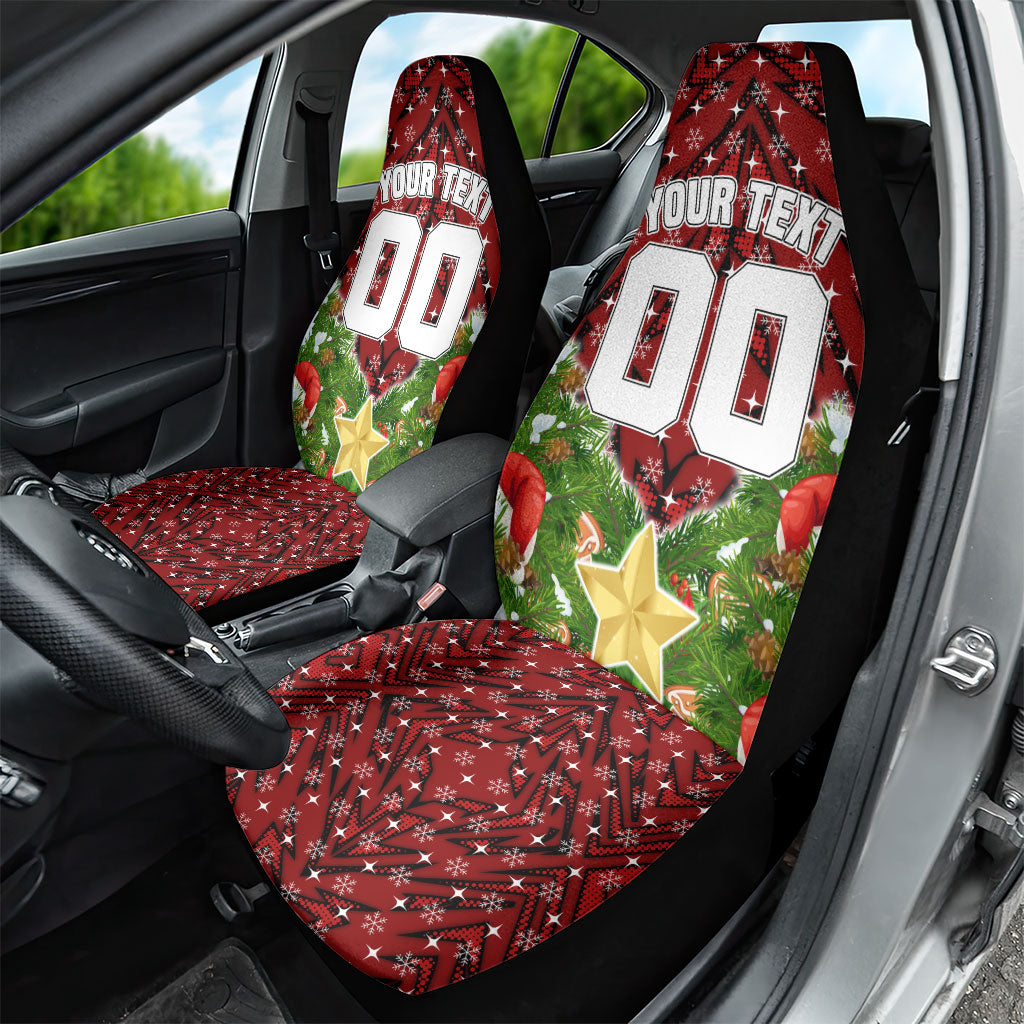 Personalised Dragons Rugby Christmas Car Seat Cover Santa Rugby Mascot - Pine Wreath Festive