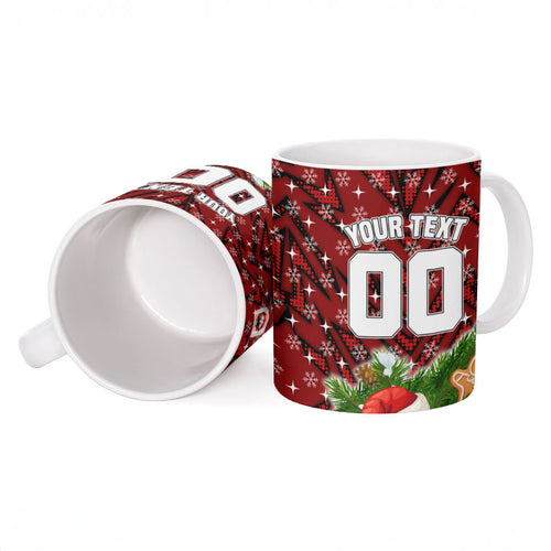 Personalised Dragons Rugby Christmas Ceramic Mug Santa Rugby Mascot - Pine Wreath Festive