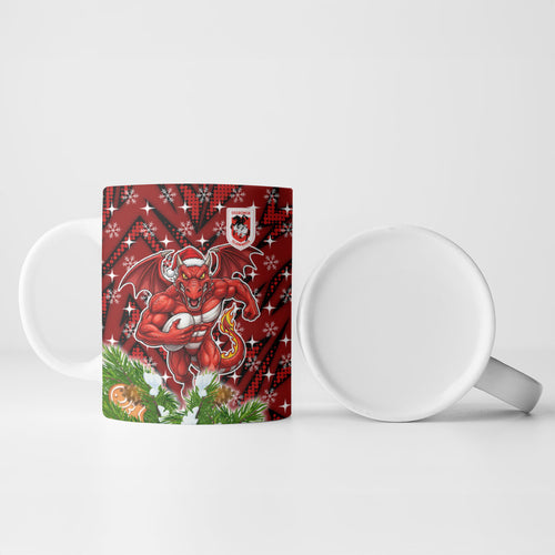 Personalised Dragons Rugby Christmas Ceramic Mug Santa Rugby Mascot - Pine Wreath Festive