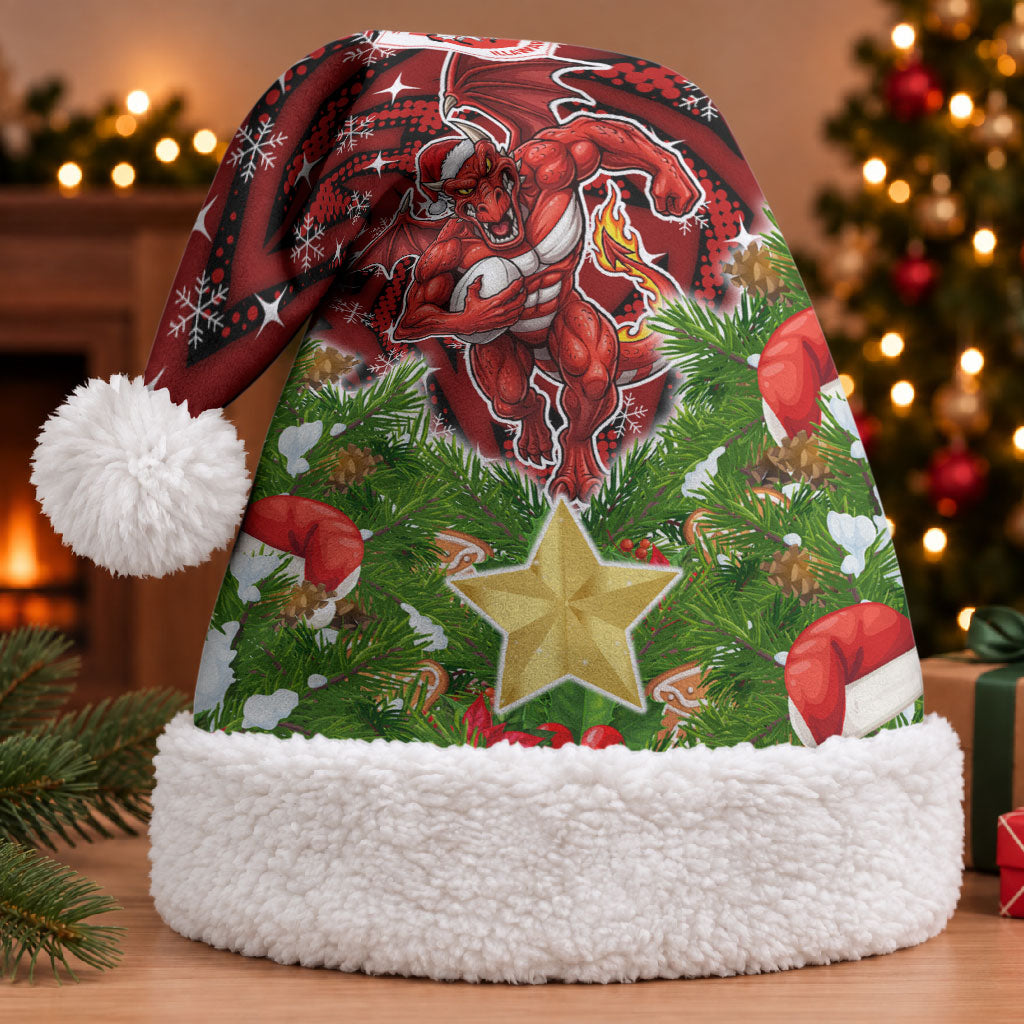 Dragons Rugby Christmas Santa Hat Santa Rugby Mascot - Pine Wreath Festive