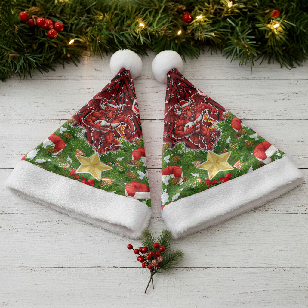 Dragons Rugby Christmas Santa Hat Santa Rugby Mascot - Pine Wreath Festive
