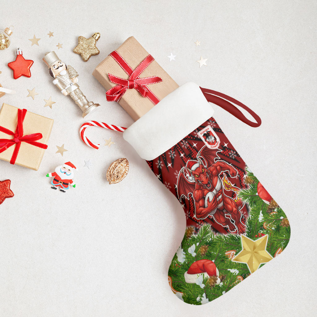 Dragons Rugby Christmas Stocking Santa Rugby Mascot - Pine Wreath Festive