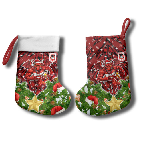 Dragons Rugby Christmas Stocking Santa Rugby Mascot - Pine Wreath Festive