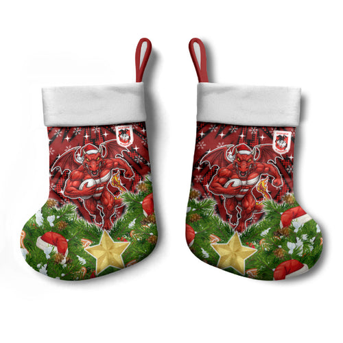 Dragons Rugby Christmas Stocking Santa Rugby Mascot - Pine Wreath Festive