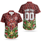 Personalised Dragons Rugby Christmas Couples Matching Mermaid Dress and Hawaiian Shirt Santa Rugby Mascot - Pine Wreath Festive