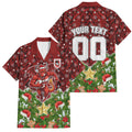 Personalised Dragons Rugby Christmas Family Matching Summer Maxi Dress and Hawaiian Shirt Santa Rugby Mascot - Pine Wreath Festive