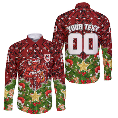 Personalised Dragons Rugby Christmas Family Matching Tank Maxi Dress and Hawaiian Shirt Santa Rugby Mascot - Pine Wreath Festive
