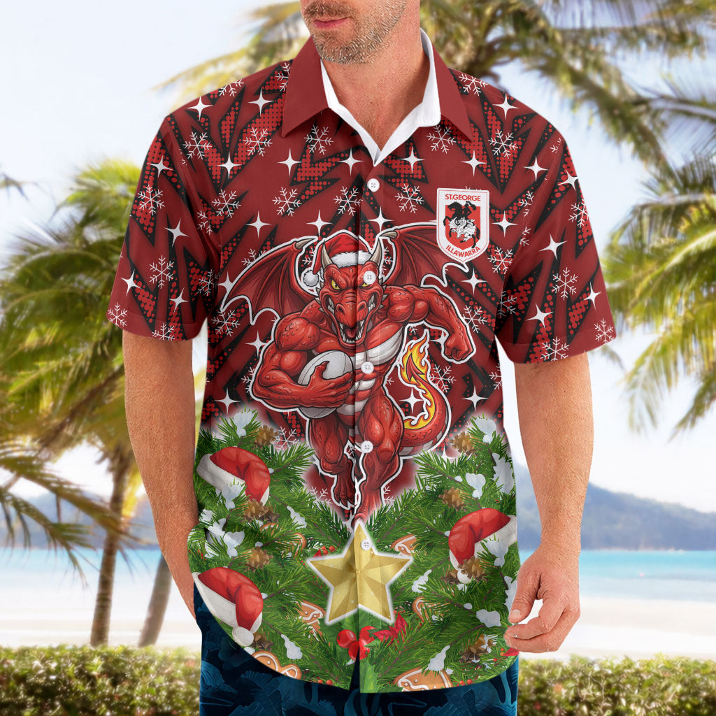 Personalised Dragons Rugby Christmas Hawaiian Shirt Santa Rugby Mascot - Pine Wreath Festive