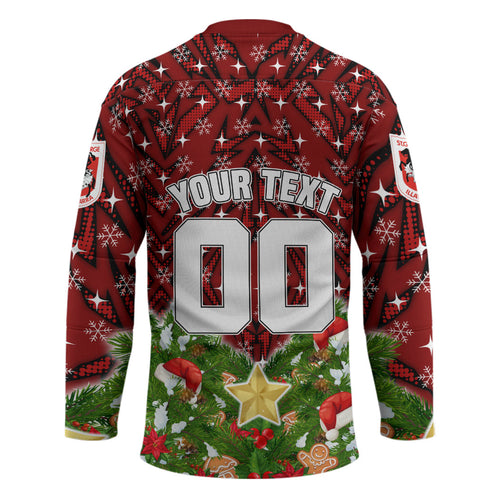 Personalised Dragons Rugby Christmas Hockey Jersey Santa Rugby Mascot - Pine Wreath Festive