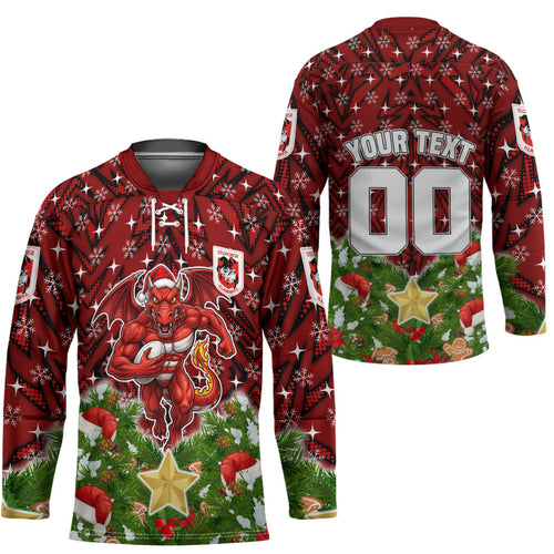 Personalised Dragons Rugby Christmas Hockey Jersey Santa Rugby Mascot - Pine Wreath Festive