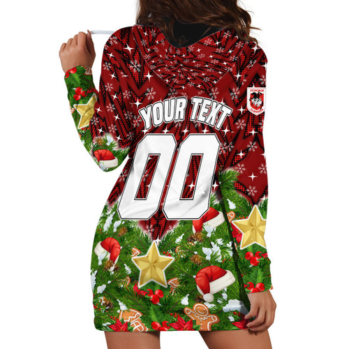 Personalised Dragons Rugby Christmas Hoodie Dress Santa Rugby Mascot - Pine Wreath Festive