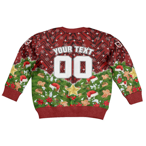 Personalised Dragons Rugby Christmas Kid Ugly Christmas Sweater Santa Rugby Mascot - Pine Wreath Festive