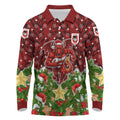 Personalised Dragons Rugby Christmas Long Sleeve Polo Shirt Santa Rugby Mascot - Pine Wreath Festive