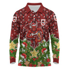 Personalised Dragons Rugby Christmas Long Sleeve Polo Shirt Santa Rugby Mascot - Pine Wreath Festive