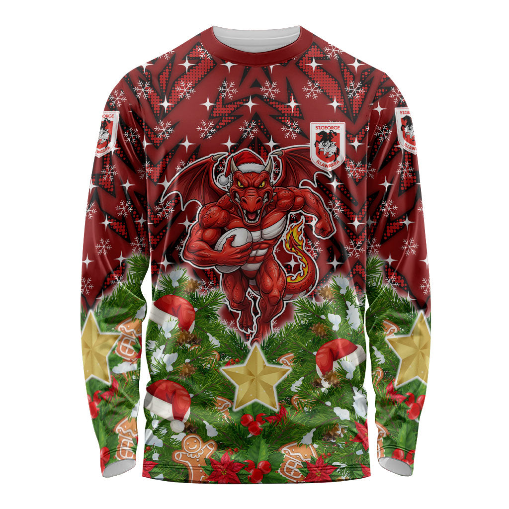 Personalised Dragons Rugby Christmas Long Sleeve Shirt Santa Rugby Mascot - Pine Wreath Festive