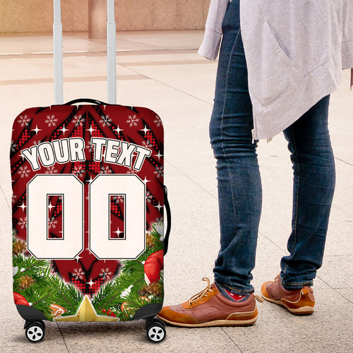 Personalised Dragons Rugby Christmas Luggage Cover Santa Rugby Mascot - Pine Wreath Festive