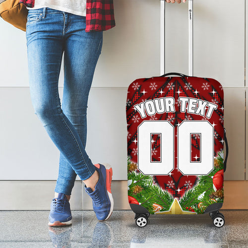 Personalised Dragons Rugby Christmas Luggage Cover Santa Rugby Mascot - Pine Wreath Festive