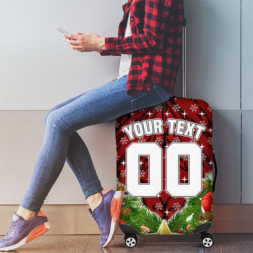 Personalised Dragons Rugby Christmas Luggage Cover Santa Rugby Mascot - Pine Wreath Festive