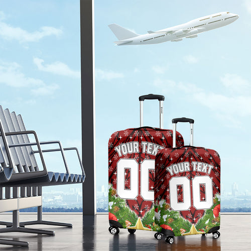 Personalised Dragons Rugby Christmas Luggage Cover Santa Rugby Mascot - Pine Wreath Festive
