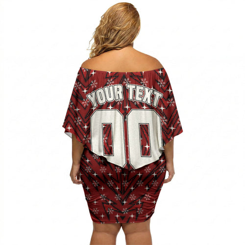 Personalised Dragons Rugby Christmas Off Shoulder Short Dress Santa Rugby Mascot - Pine Wreath Festive