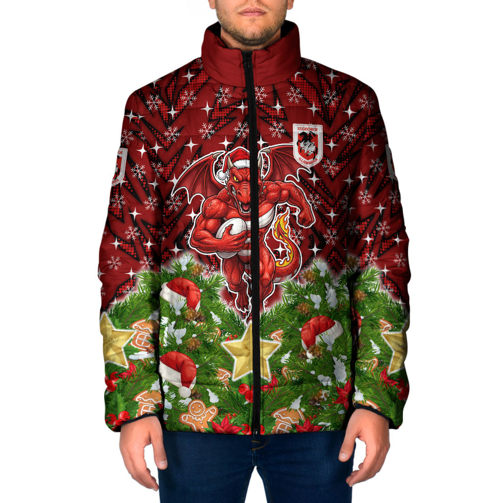 Personalised Dragons Rugby Christmas Padded Jacket Santa Rugby Mascot - Pine Wreath Festive