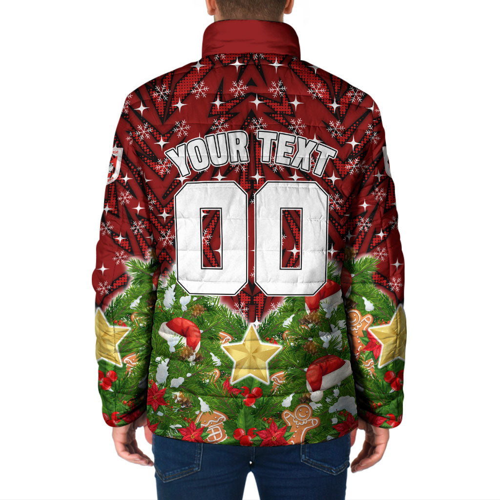 Personalised Dragons Rugby Christmas Padded Jacket Santa Rugby Mascot - Pine Wreath Festive