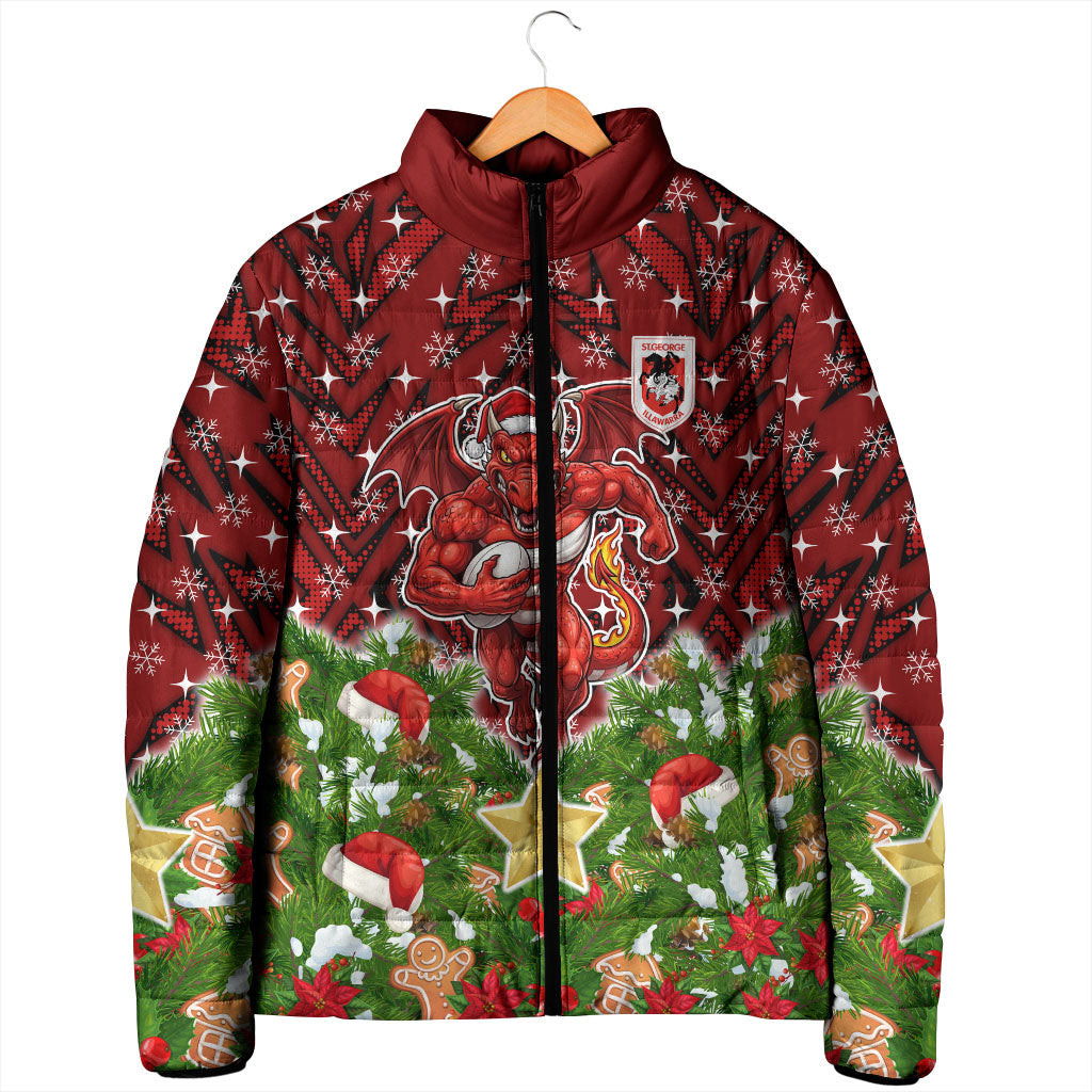 Personalised Dragons Rugby Christmas Padded Jacket Santa Rugby Mascot - Pine Wreath Festive
