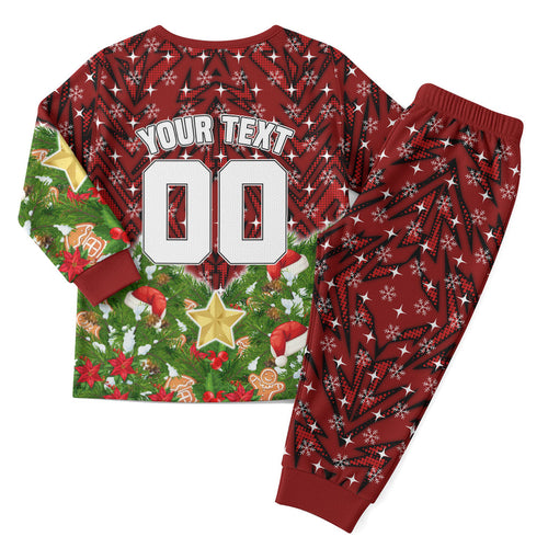 Personalised Dragons Rugby Christmas Pajama Set Santa Rugby Mascot - Pine Wreath Festive