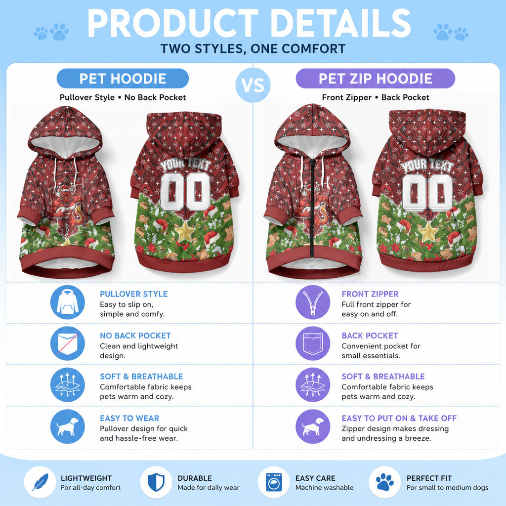 Personalised Dragons Rugby Christmas Pet Hoodie Santa Rugby Mascot - Pine Wreath Festive