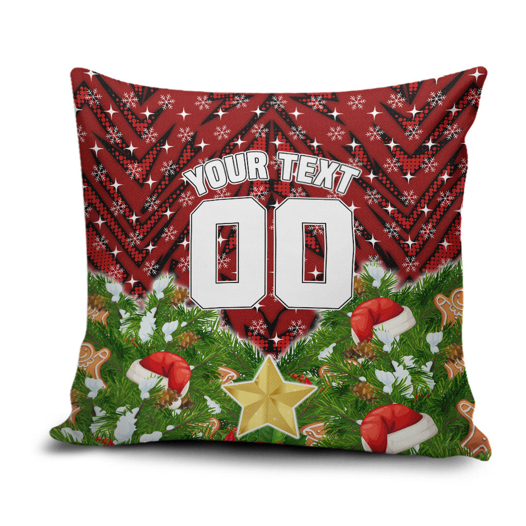 Personalised Dragons Rugby Christmas Pillow Cover Santa Rugby Mascot - Pine Wreath Festive