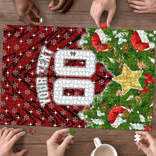 Personalised Dragons Rugby Christmas Puzzle Santa Rugby Mascot - Pine Wreath Festive