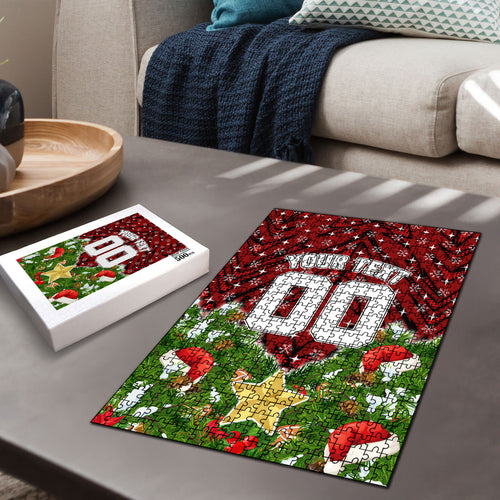 Personalised Dragons Rugby Christmas Puzzle Santa Rugby Mascot - Pine Wreath Festive