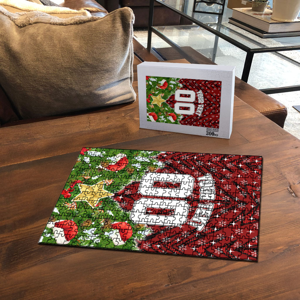 Personalised Dragons Rugby Christmas Puzzle Santa Rugby Mascot - Pine Wreath Festive