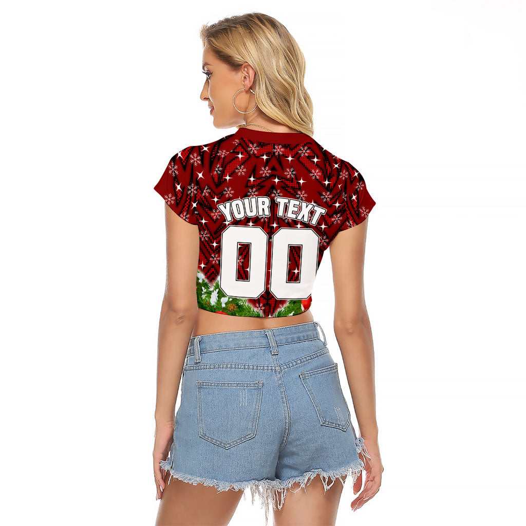 Personalised Dragons Rugby Christmas Raglan Cropped T Shirt Santa Rugby Mascot - Pine Wreath Festive