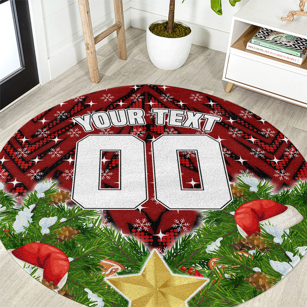 Personalised Dragons Rugby Christmas Round Carpet Santa Rugby Mascot - Pine Wreath Festive