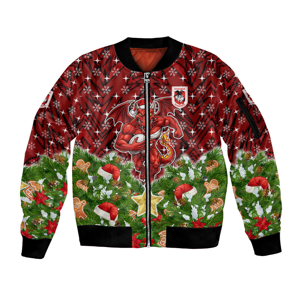 Personalised Dragons Rugby Christmas Sleeve Zip Bomber Jacket Santa Rugby Mascot - Pine Wreath Festive