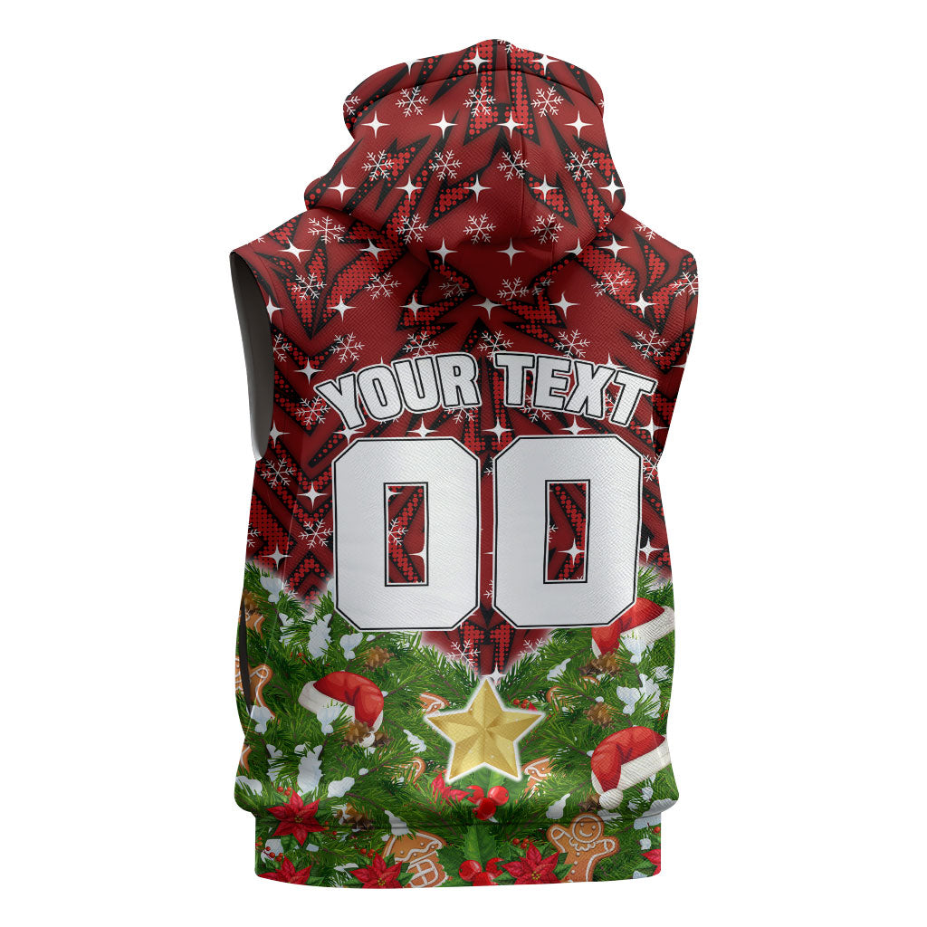 Personalised Dragons Rugby Christmas Sleeveless Zip Hoodie Santa Rugby Mascot - Pine Wreath Festive