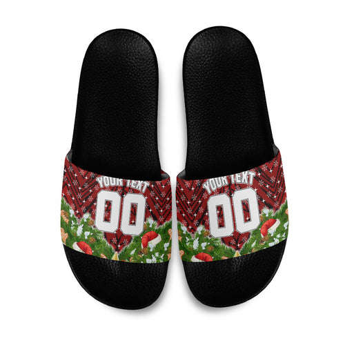 Personalised Dragons Rugby Christmas Slide Sandals Santa Rugby Mascot - Pine Wreath Festive