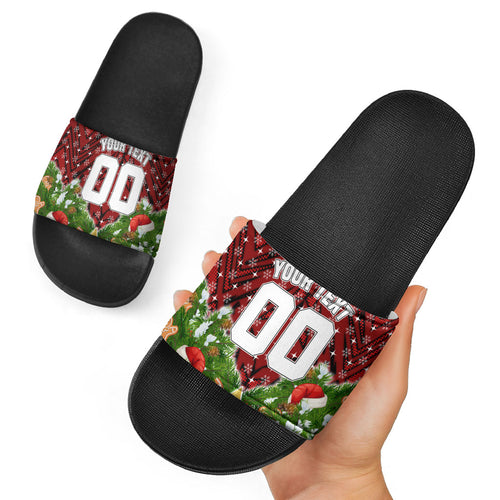 Personalised Dragons Rugby Christmas Slide Sandals Santa Rugby Mascot - Pine Wreath Festive