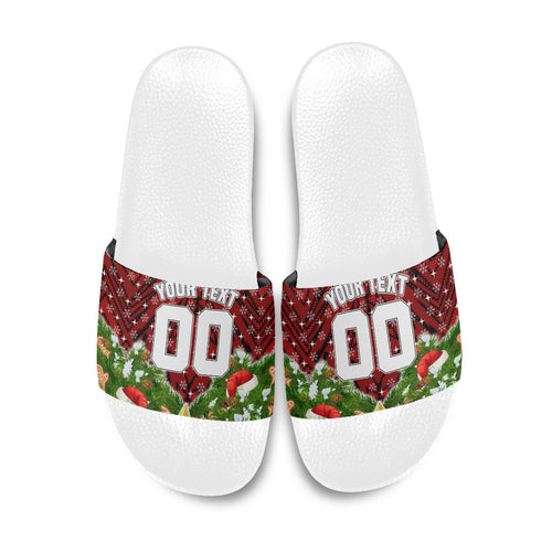 Personalised Dragons Rugby Christmas Slide Sandals Santa Rugby Mascot - Pine Wreath Festive