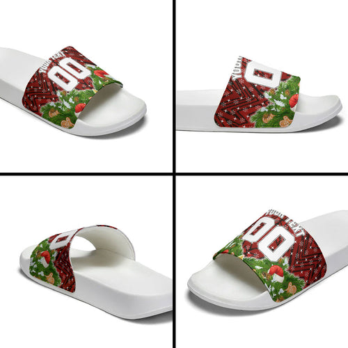 Personalised Dragons Rugby Christmas Slide Sandals Santa Rugby Mascot - Pine Wreath Festive
