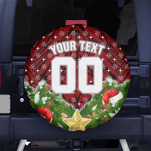 Personalised Dragons Rugby Christmas Spare Tire Cover Santa Rugby Mascot - Pine Wreath Festive