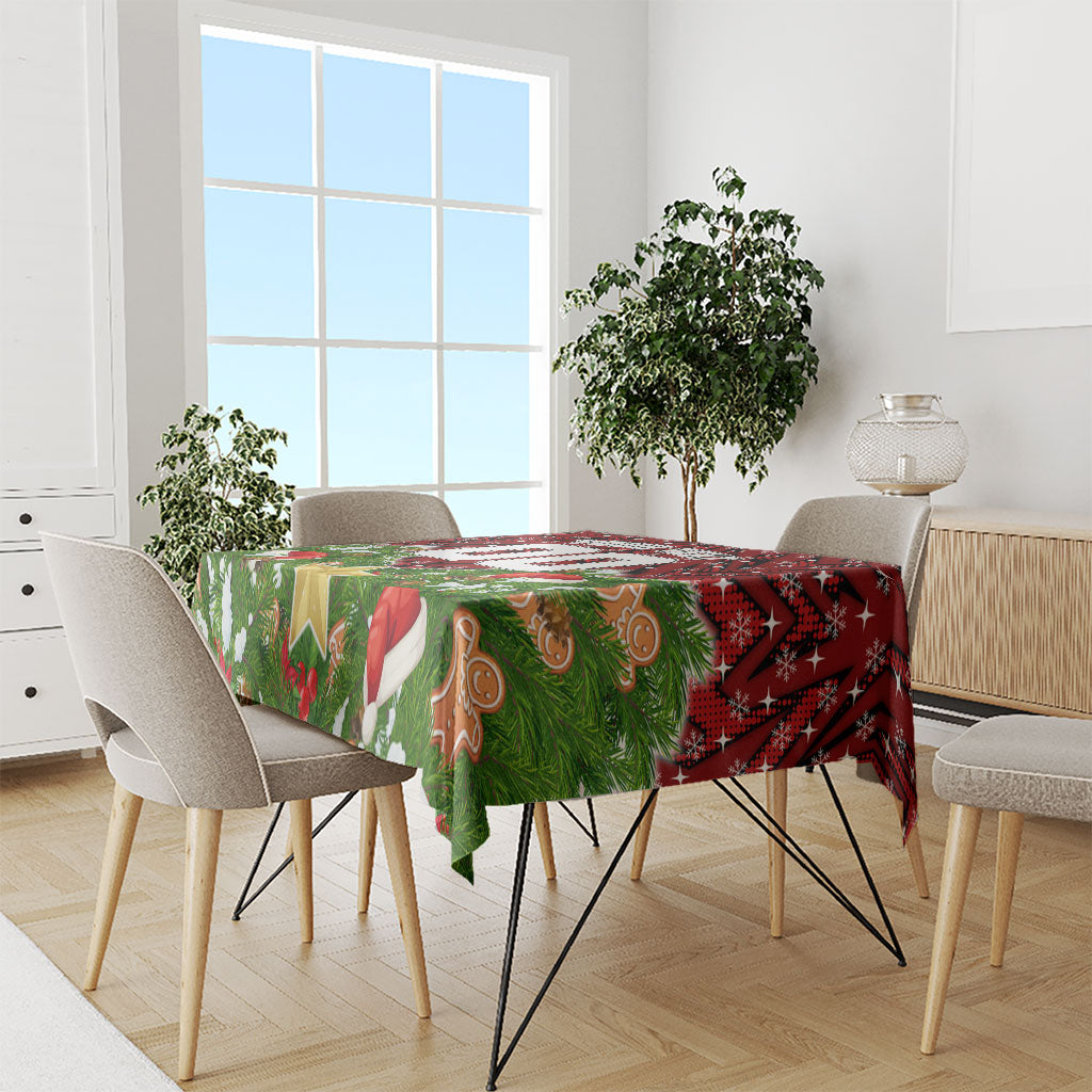 Personalised Dragons Rugby Christmas Tablecloth Santa Rugby Mascot - Pine Wreath Festive