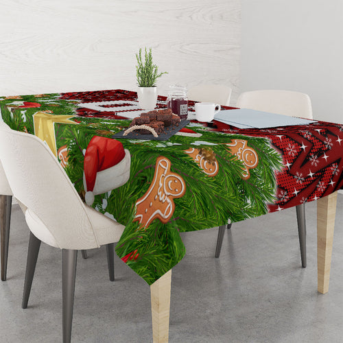 Personalised Dragons Rugby Christmas Tablecloth Santa Rugby Mascot - Pine Wreath Festive